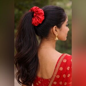 2 Red Silk Hair Scrunchie. X-Large